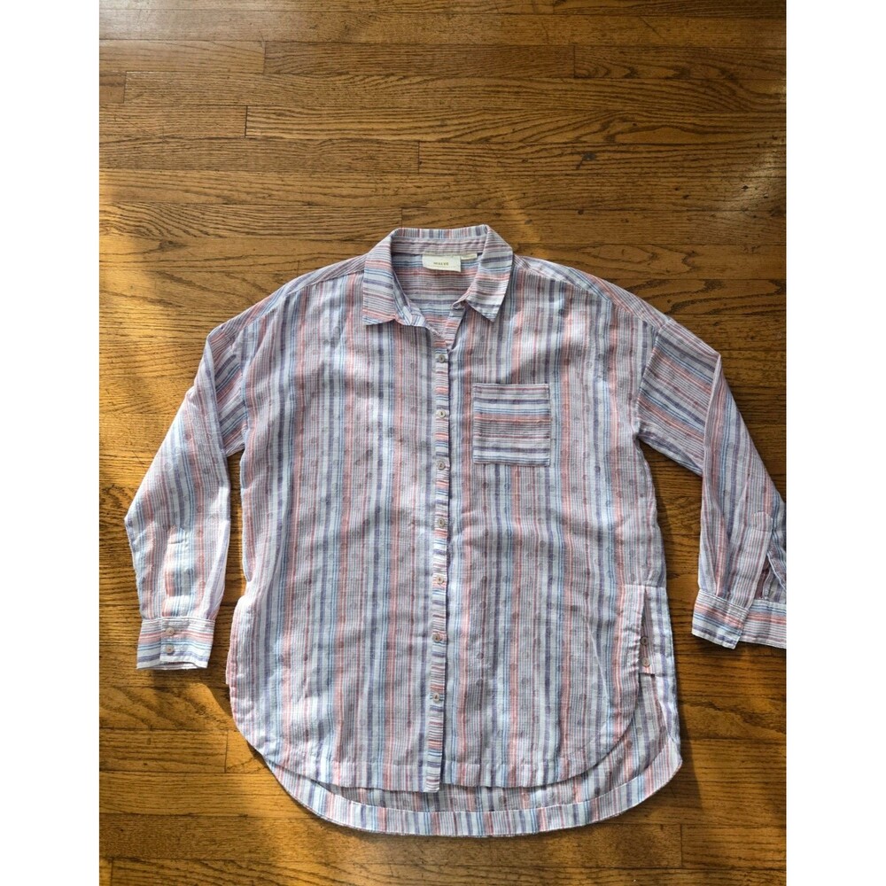 Maeve Anthropologie Breckenridge Striped Button Front Shirt Oversized XS